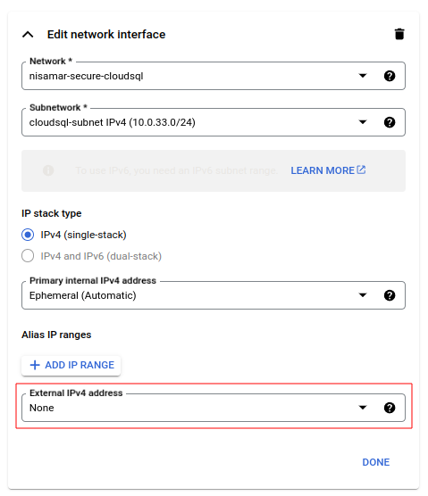 VM sin IP externa