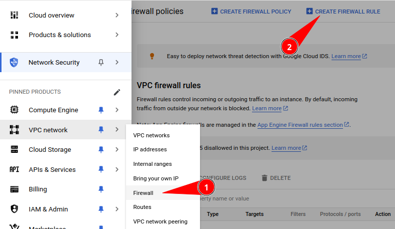 Desde dónde crear una regla de firewall